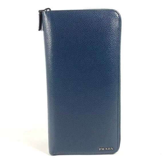 PRADA 2ML220 logo Travel case Zip Around Long Wallet saffiano leather Navy - Picture 1 of 12